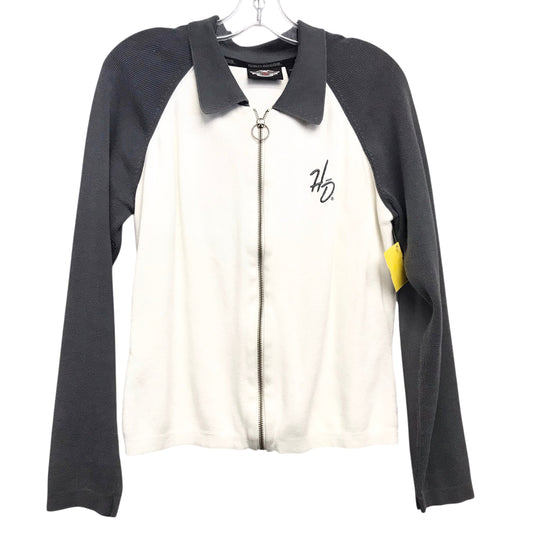 Sweater Cardigan By Harley Davidson In Cream & Grey, Size:L