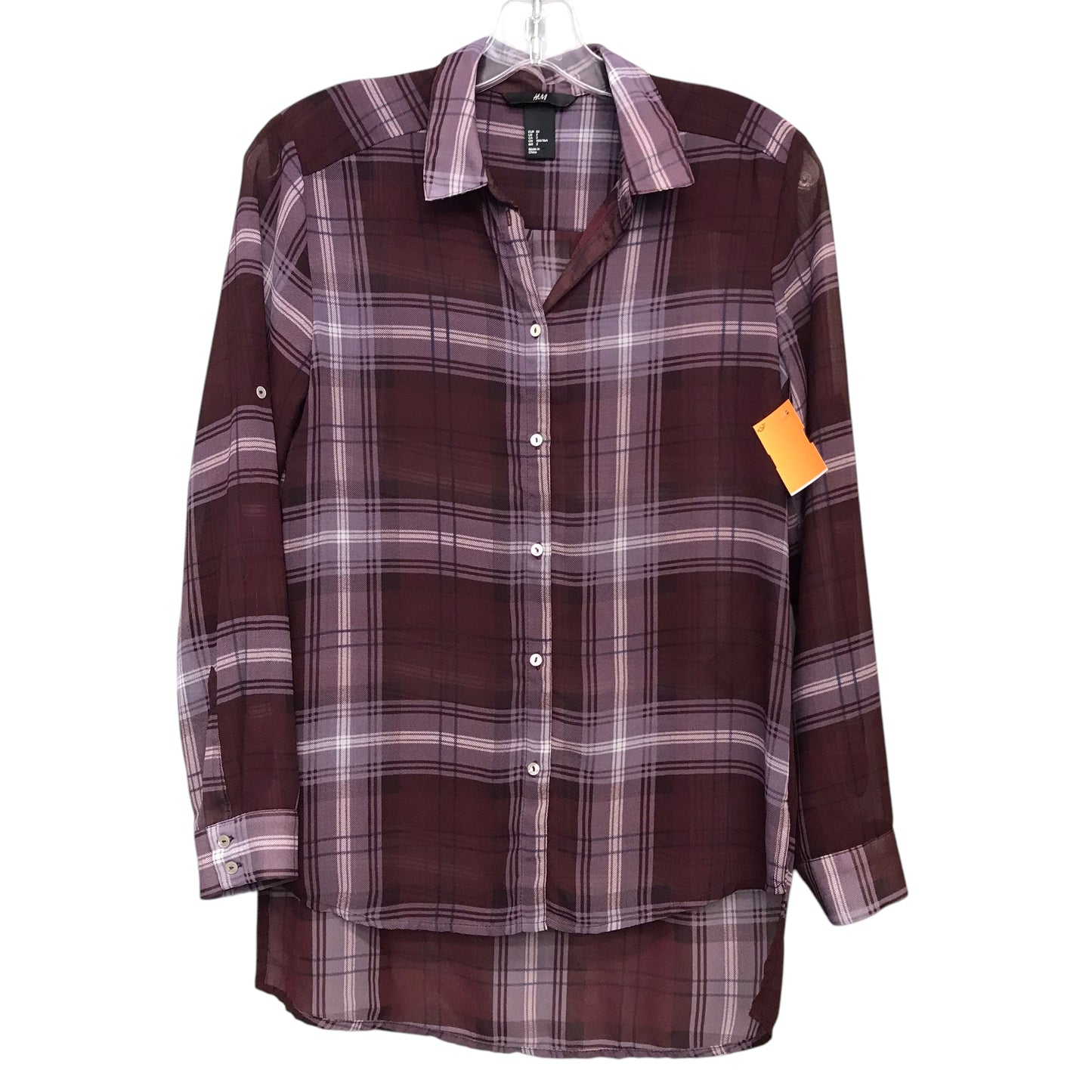 Blouse Ls By H&M In Plaid Pattern, Size:Xs