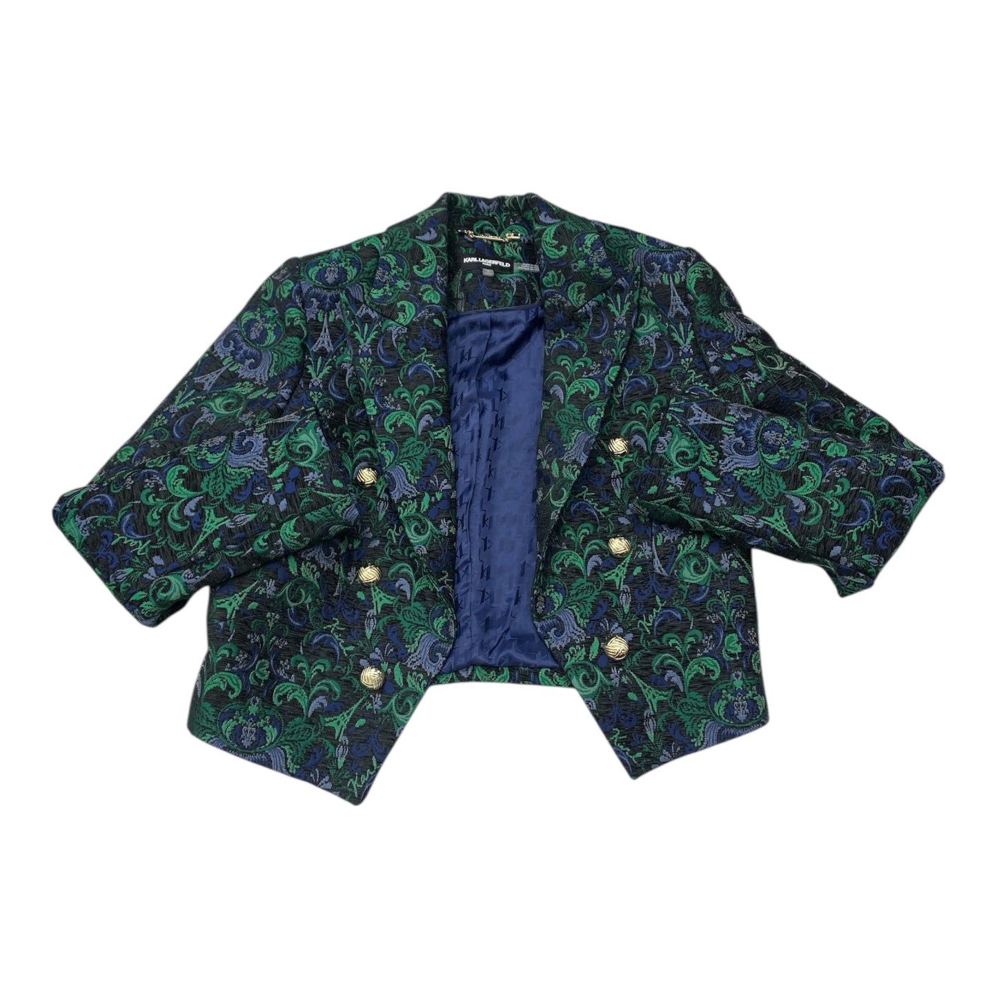 Blazer Designer By Karl Lagerfeld In Blue & Green, Size:S