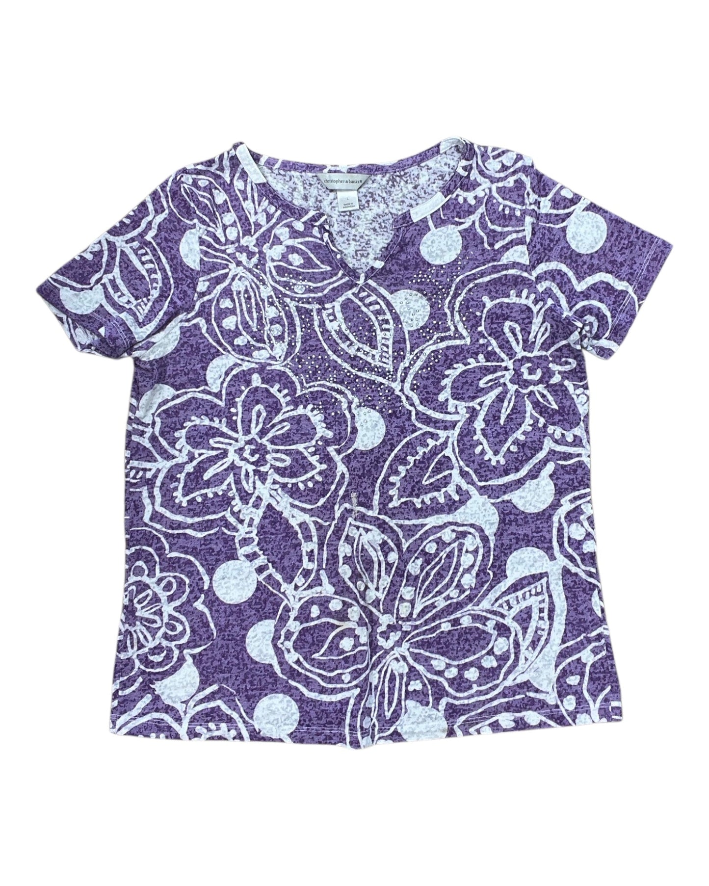 Top Ss By Christopher And Banks In Purple & White, Size:L