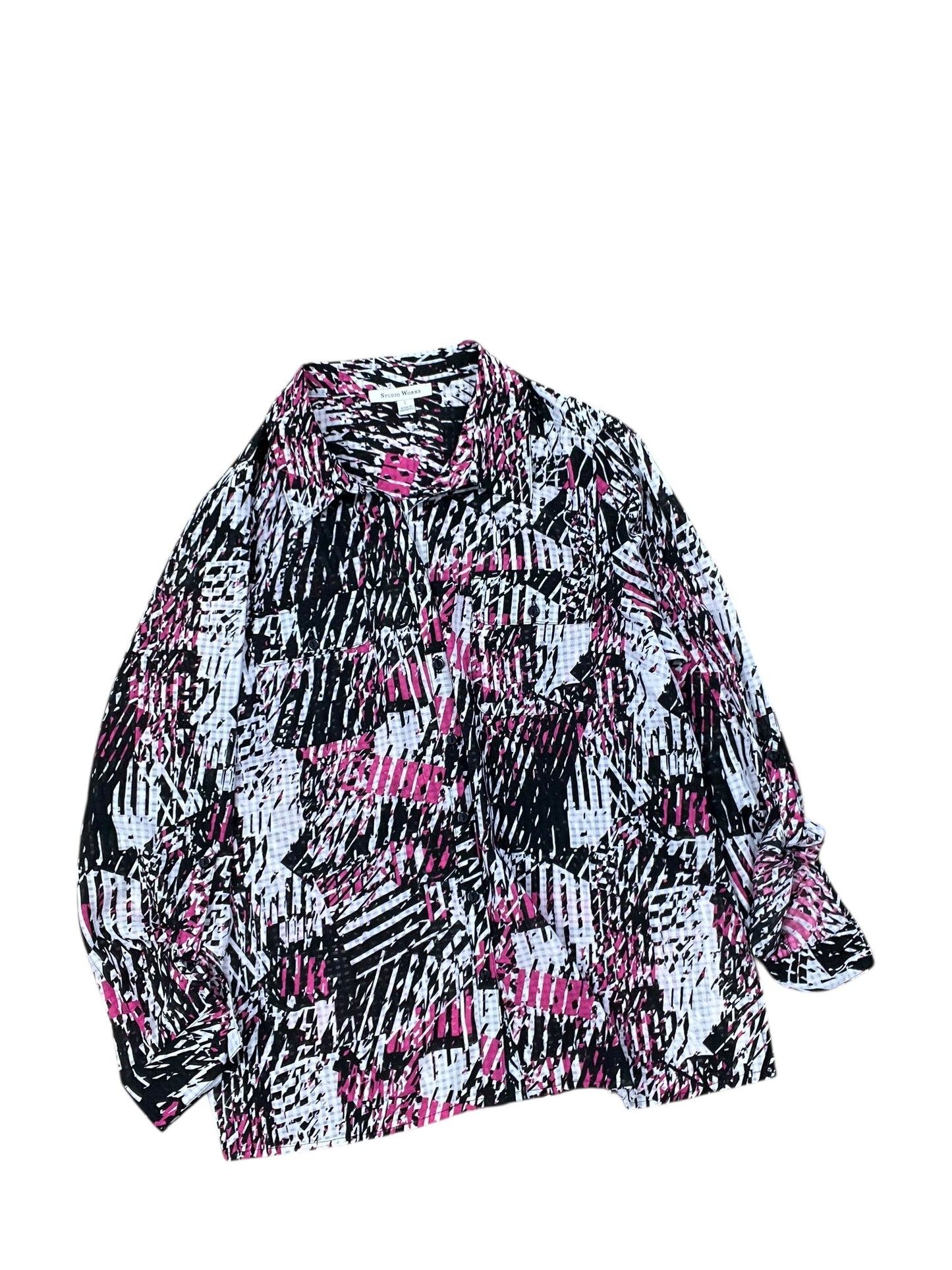 Blouse Ls By Studio Works In Black & Pink, Size:L