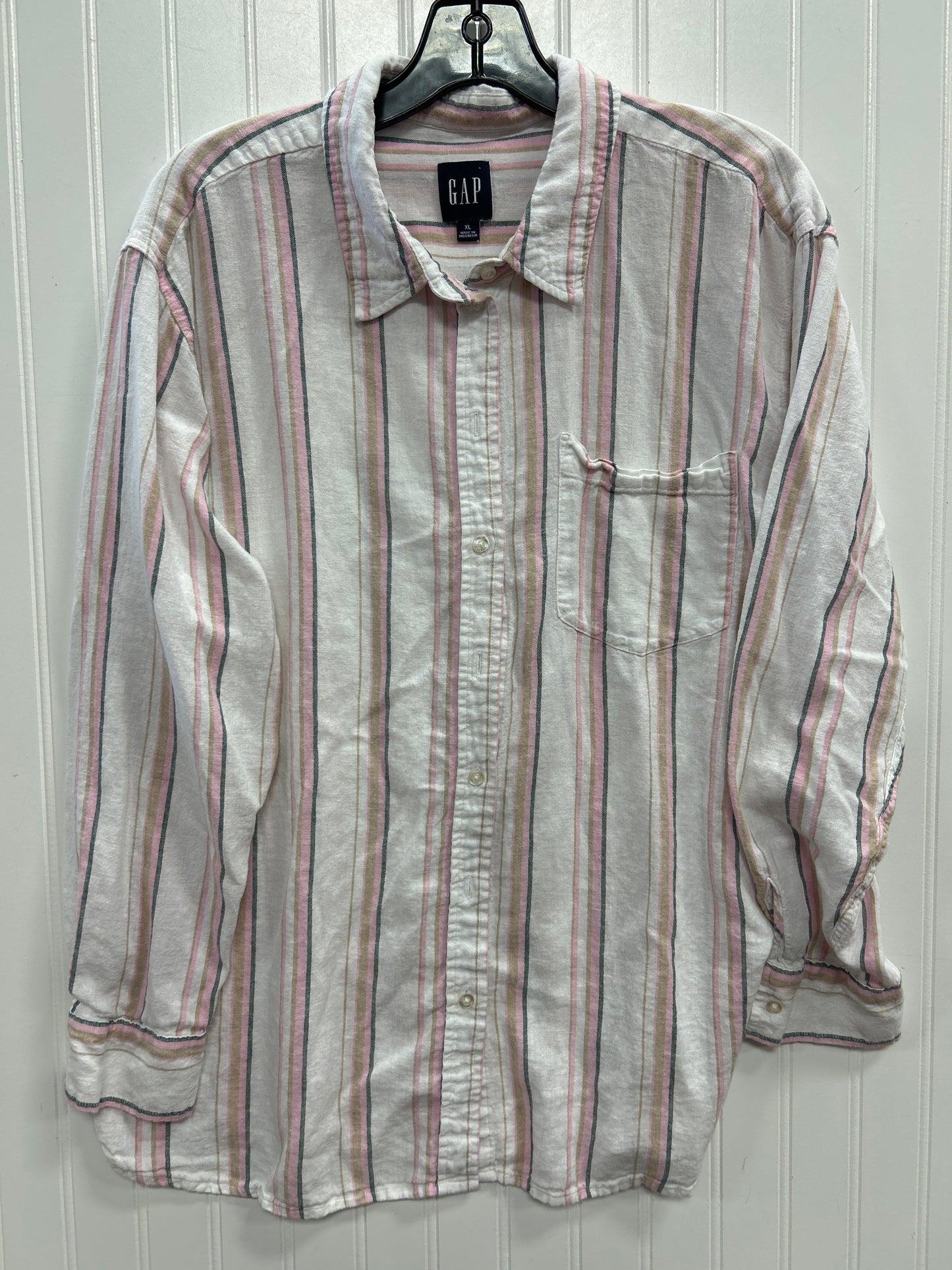 Blouse Ls By Gap In Striped Pattern, Size:Xl