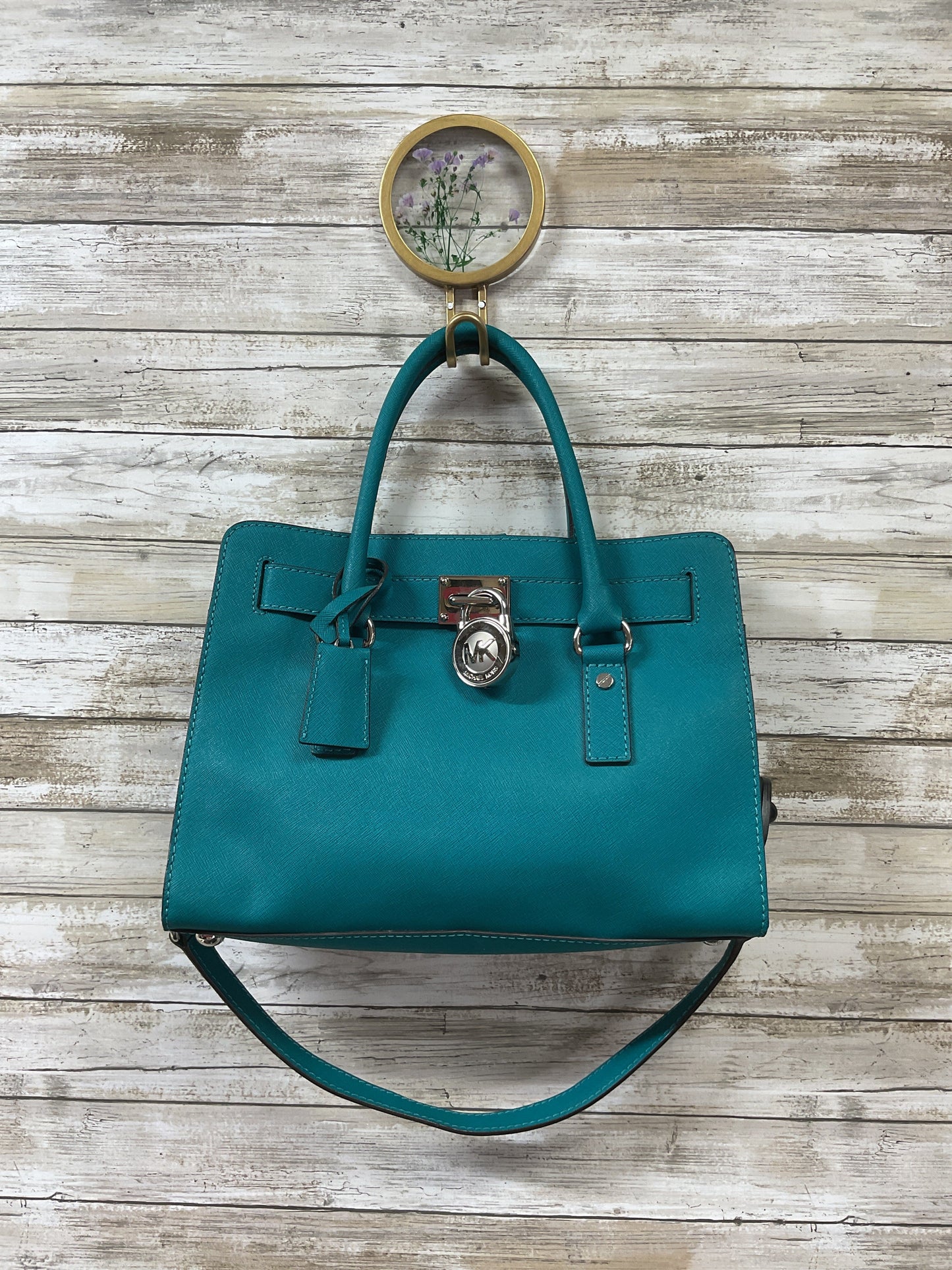 Handbag Leather By Michael By Michael Kors In Green, Size:Medium