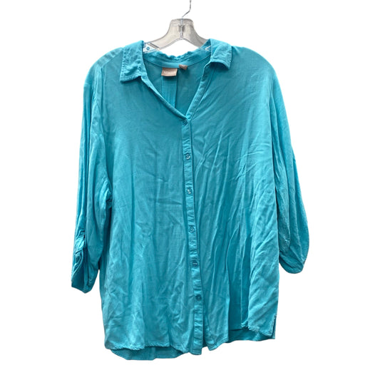 Top 3/4 Sleeve By Chicos In Aqua, Size:Xl