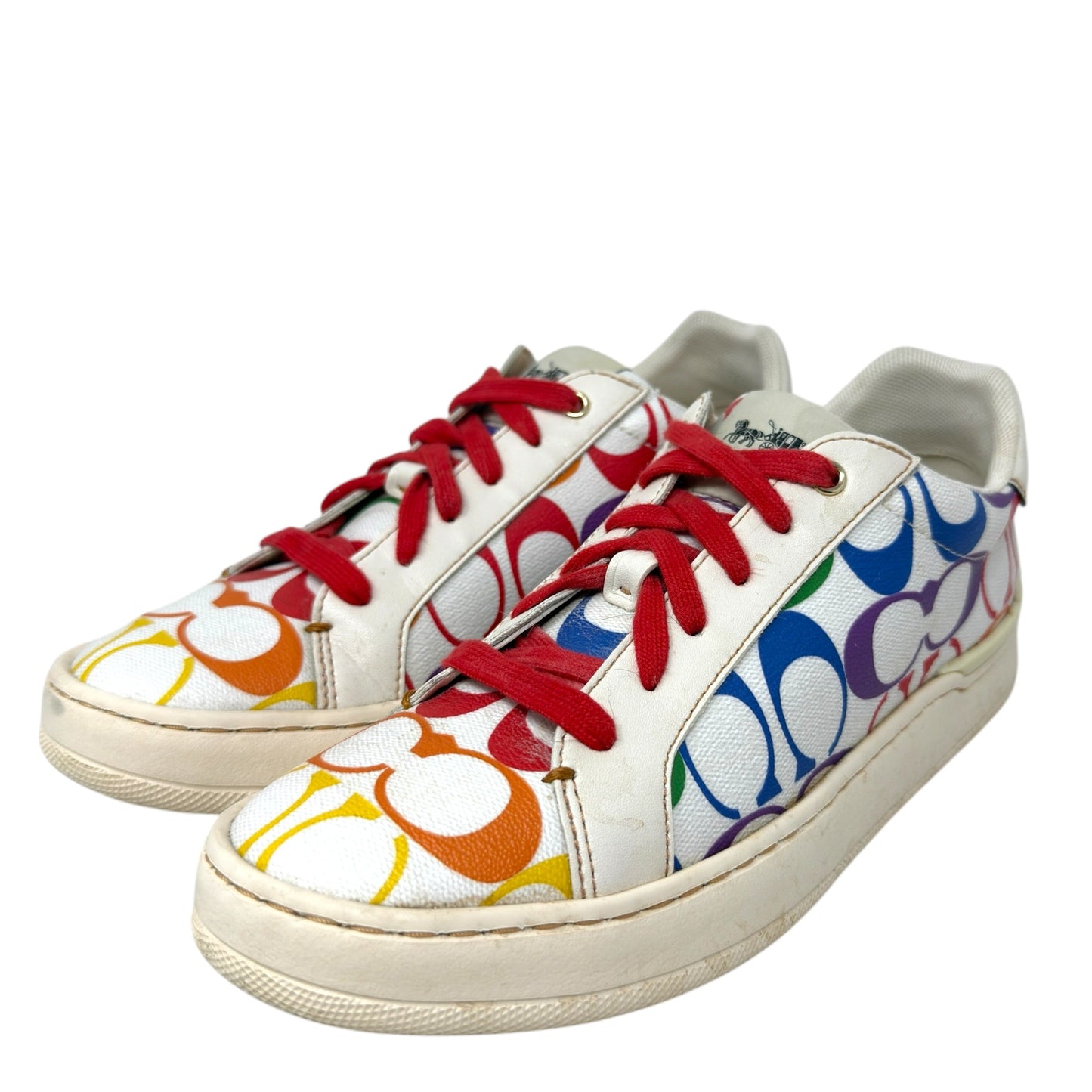 Pride Clip Low Top Sneakers Designer By Coach In Rainbow Signature Canvas, Size: 7