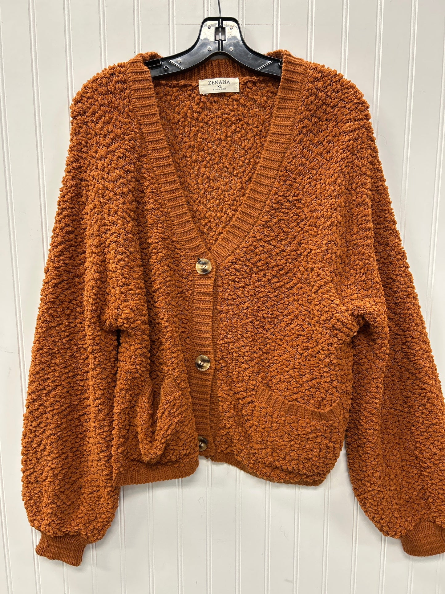 Sweater Cardigan By Zenana In Orange, Size:Xl