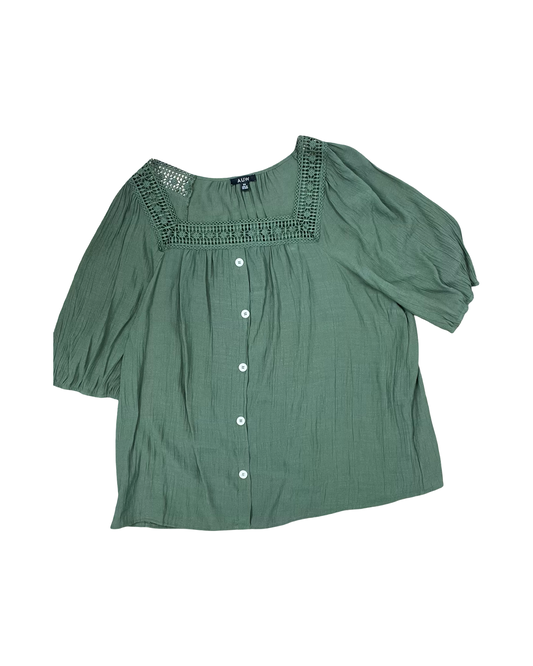 Top 3/4 Sleeve By Auw In Green, Size:2X