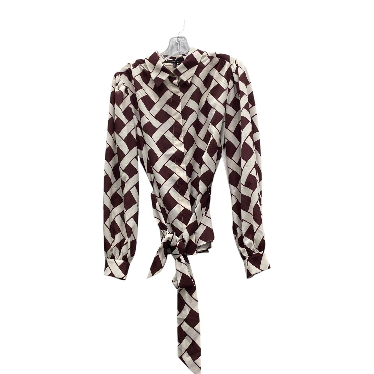 Blouse Ls By Ticino  In Brown & Cream, Size:L