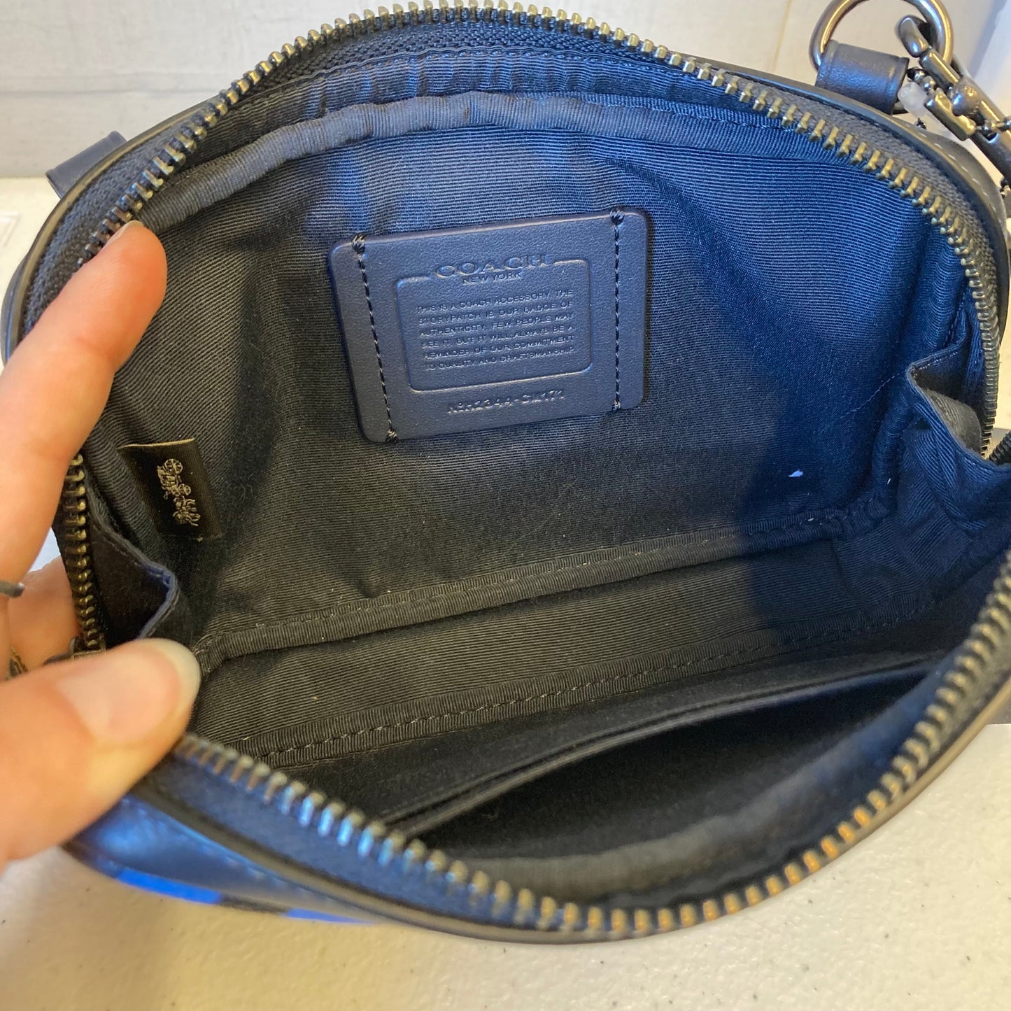 Crossbody Designer By Coach In Black & Blue, Size:Small