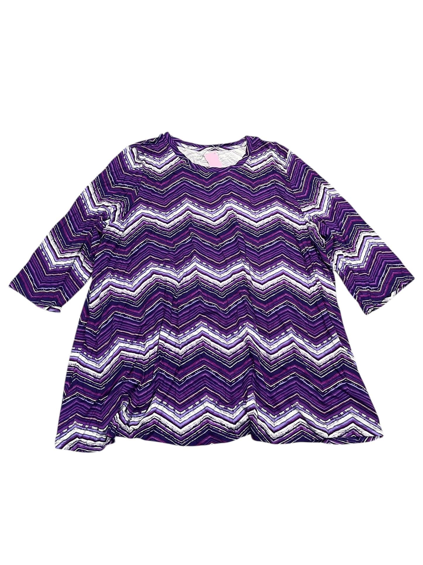 Top 3/4 Sleeve By Jessica London In Purple, Size:3X