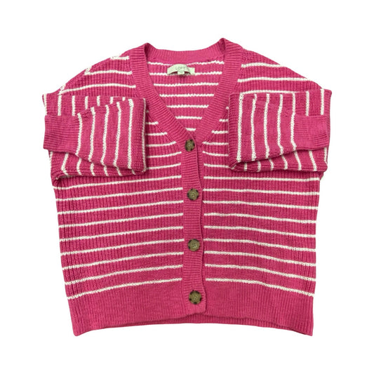 Sweater Cardigan By Loft In Pink & White, Size:L