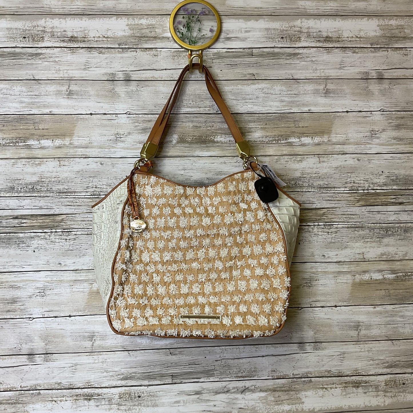 Handbag Designer By Brahmin In Brown & Cream, Size:Medium