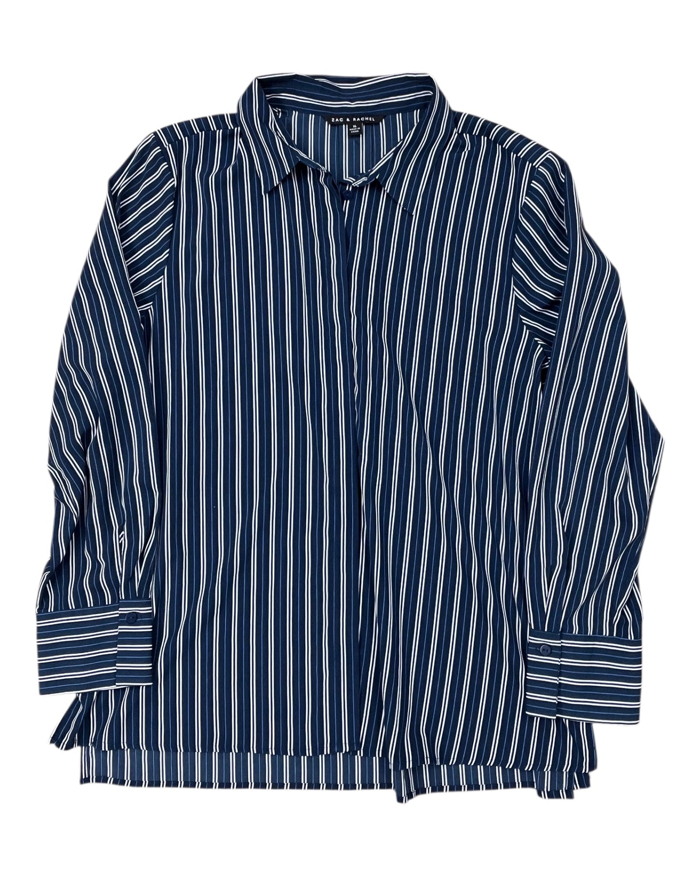 Blouse Ls By Zac And Rachel In Blue, Size:Xl