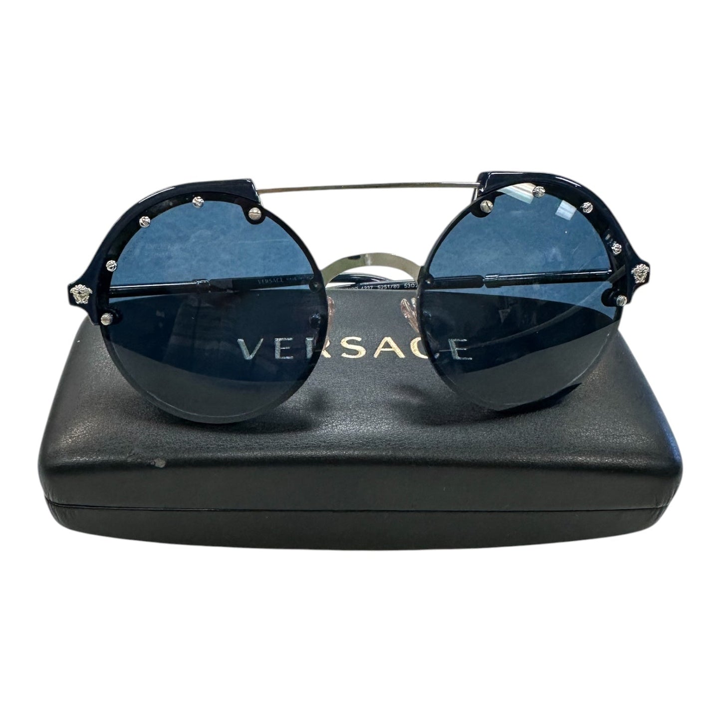 Sunglasses Luxury Designer By Versace In Blue, Size: