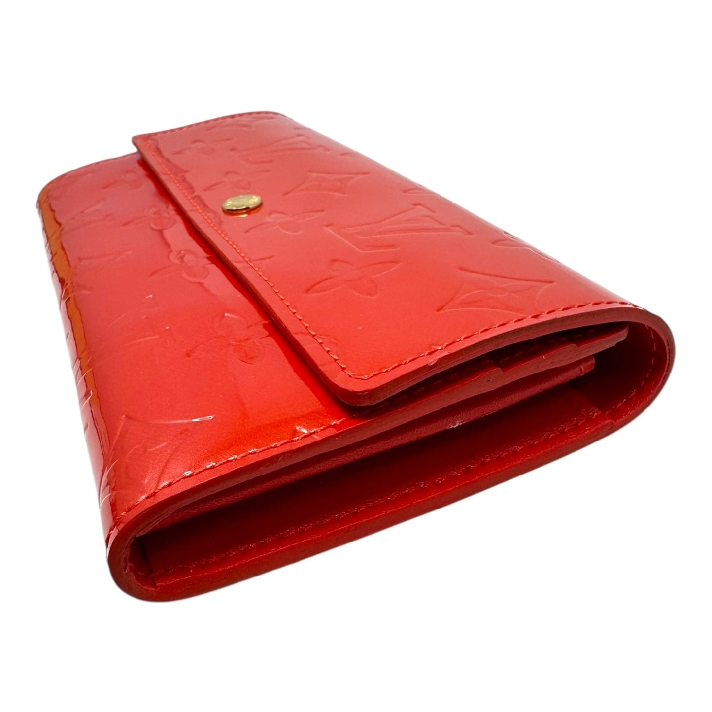 Sarah Vernis Embossed Patent Leather Wallet in Rouge Luxury Designer By Louis Vuitton, Size: Large