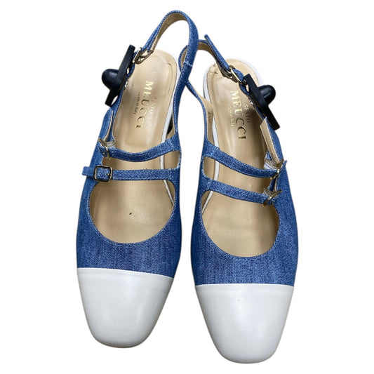 Shoes Heels Block By Sesto Meucci In Blue & Cream, Size:9