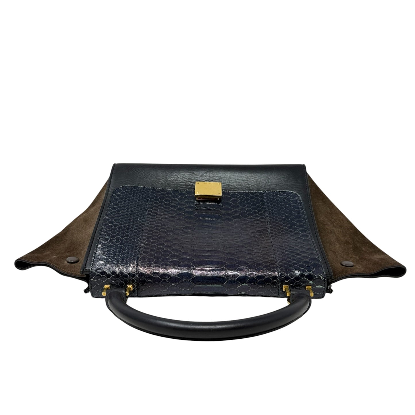 Python & Brown Suede Trapeze Bag Luxury Designer Label By Celine, Size: Large