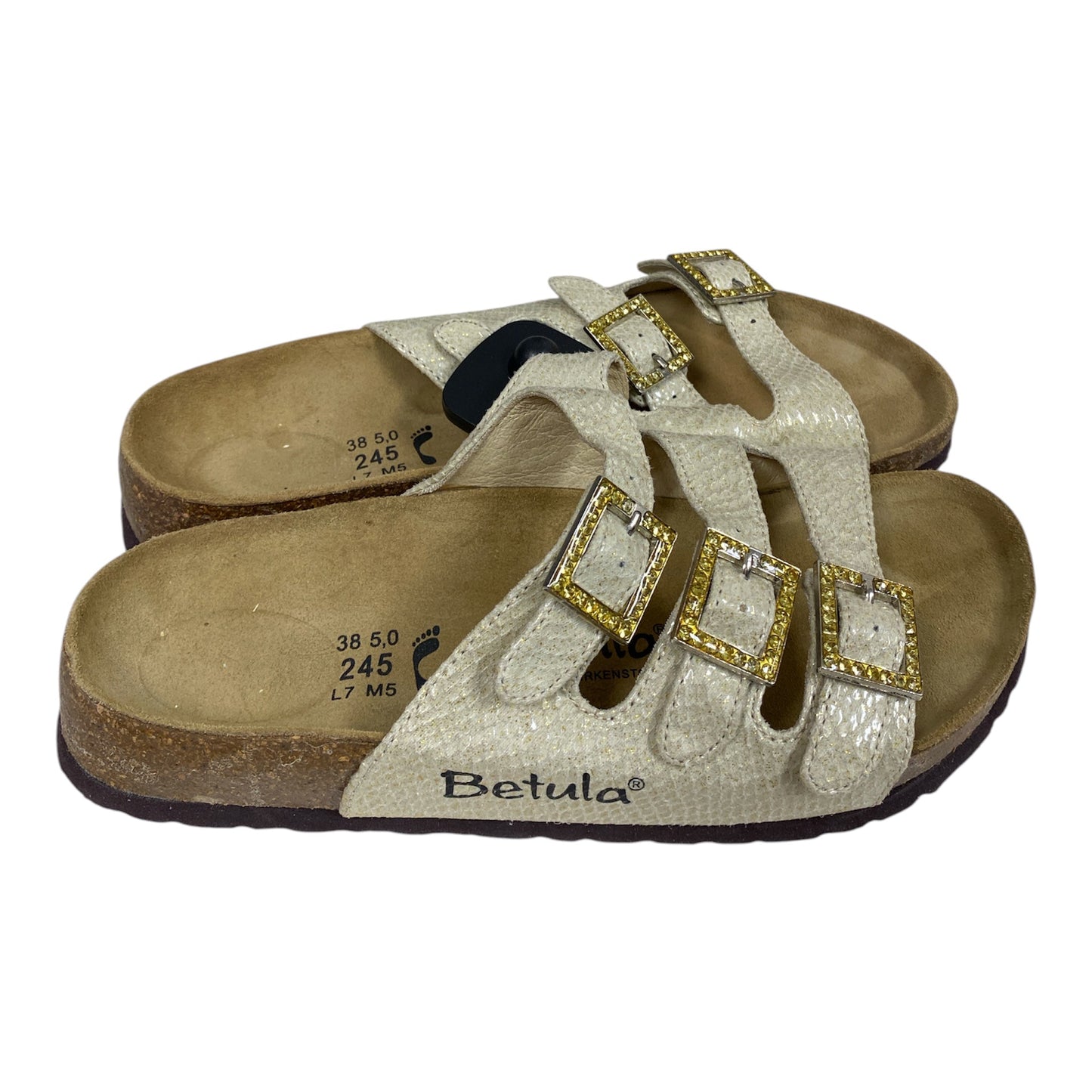 Sandals Designer By Birkenstock In Gold & Tan, Size:7