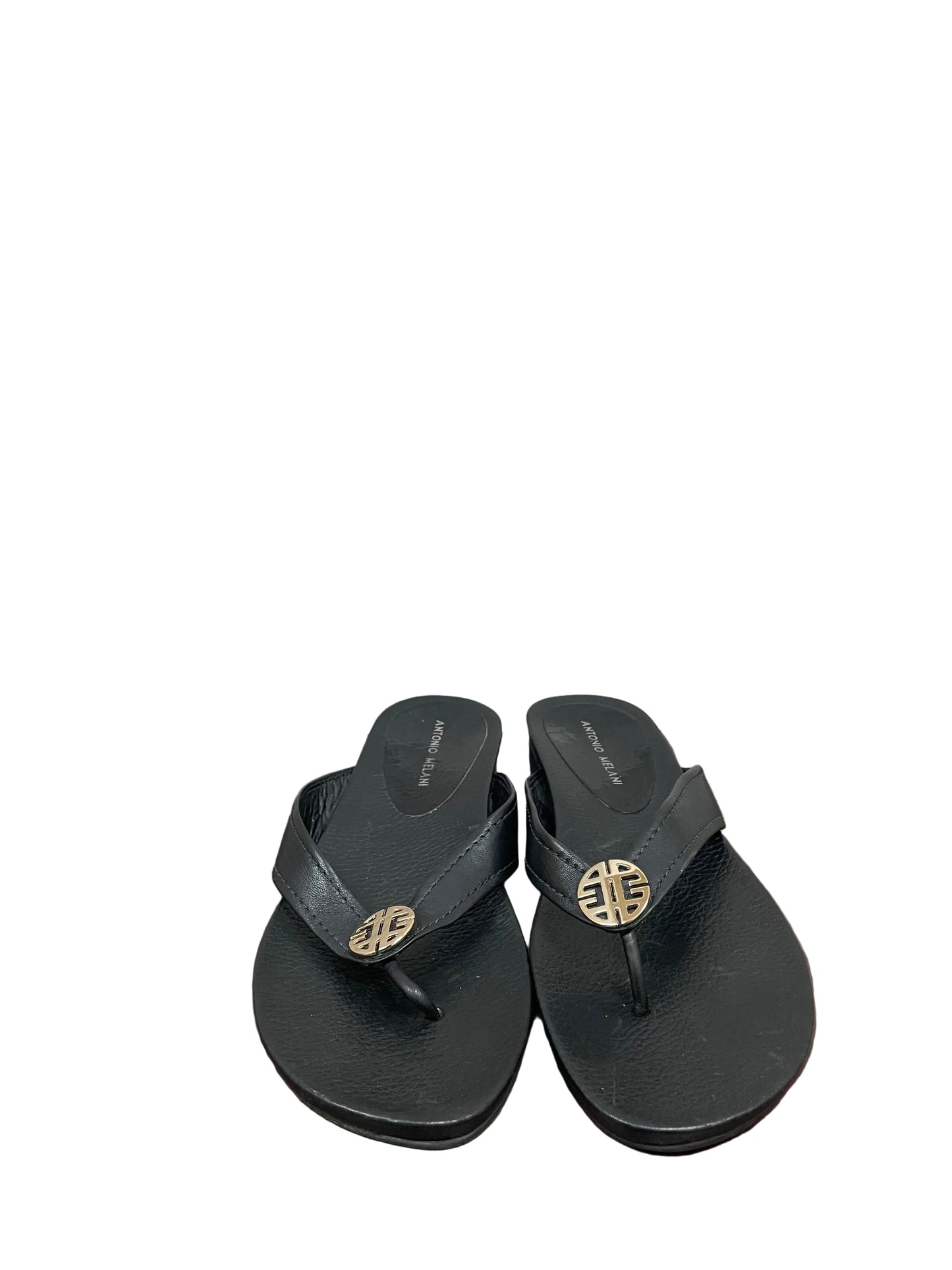 Sandals Flats By Antonio Melani In Black & Gold, Size:8.5