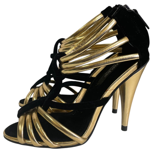 SHOES HEELS STILETTO by ZARA BASIC In BLACK & GOLD, Size: 6
