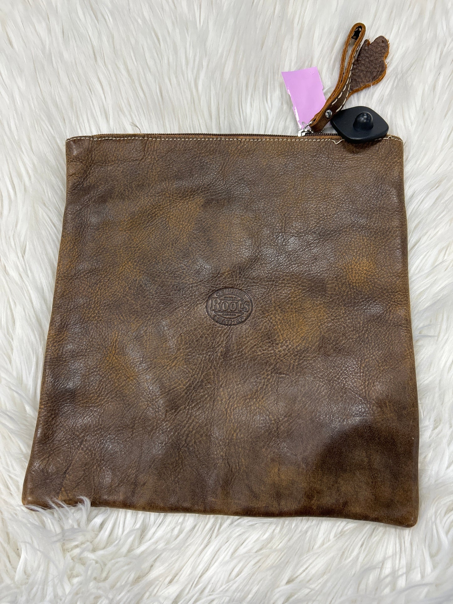 Clutch Leather By Roots In Brown, Size:Large