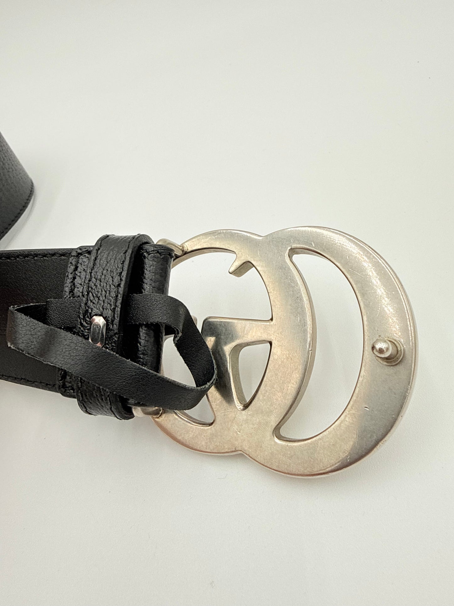 Belt Luxury Designer By Gucci In Black & Silver