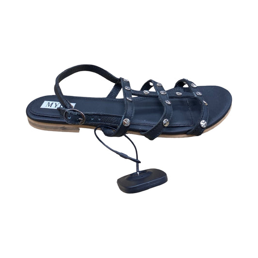 Sandals Flats By Myra In Black & Silver, Size:10