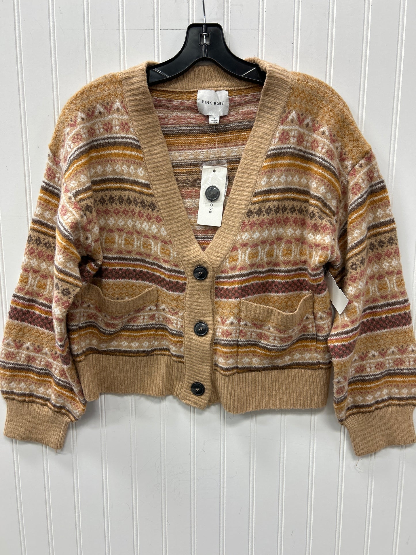 Sweater Cardigan By Pink Rose In Tan, Size:M