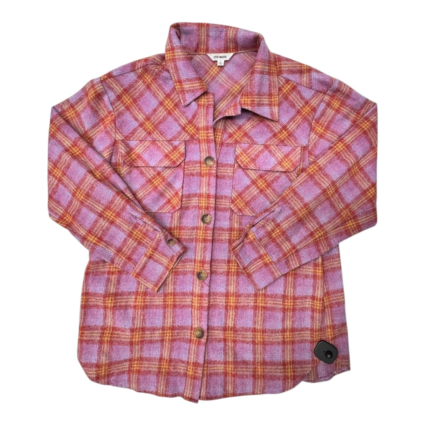 Jacket Shirt By Steve Madden In Plaid Pattern, Size:L