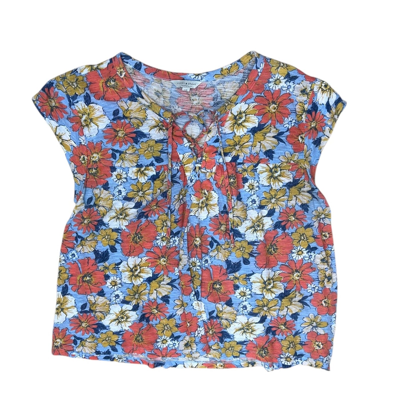 Top Sleeveless By Lucky Brand In Orange & Yellow, Size:L