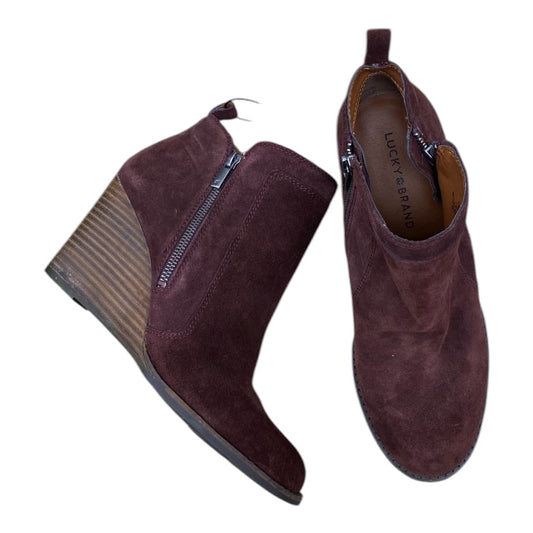 Boots Ankle Heels By Lucky Brand In Brown, Size:9