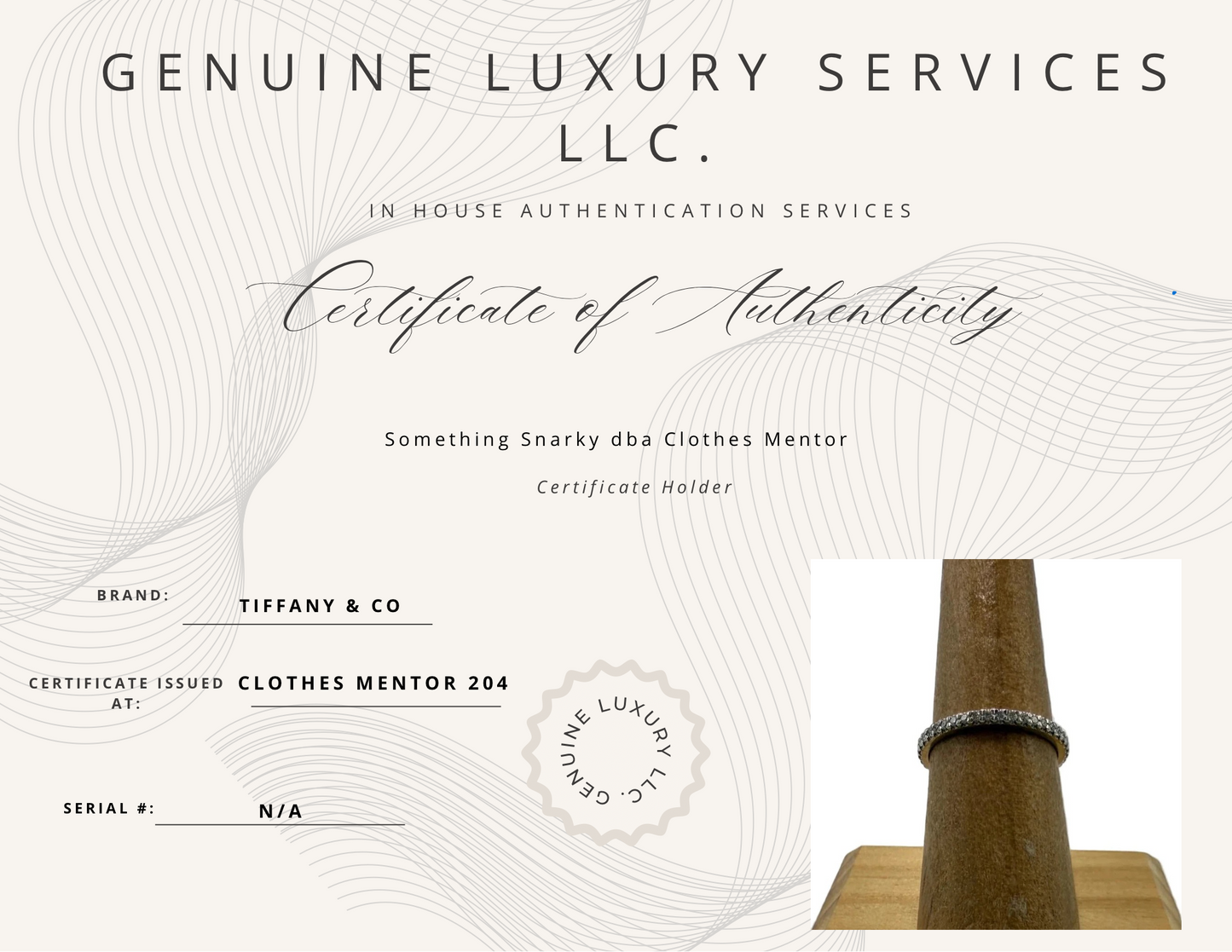 Tiffany & Company Full Eternity Platinum w/ Diamonds Luxury Ring,  Size: 6.5