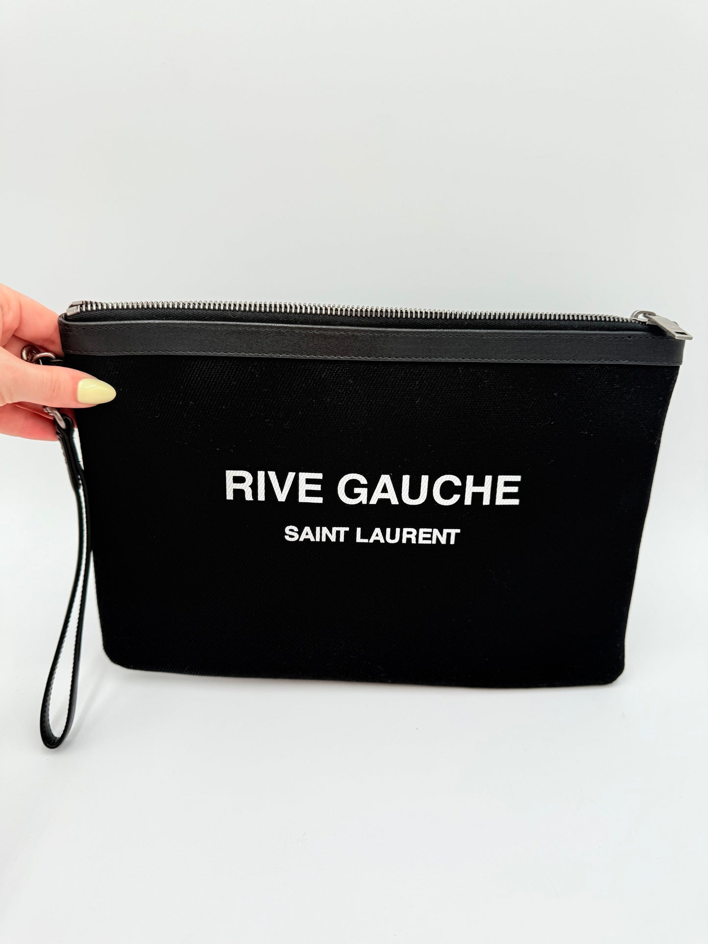 Clutch Luxury Designer By Yves Saint Laurent In Black & White, Size:Large