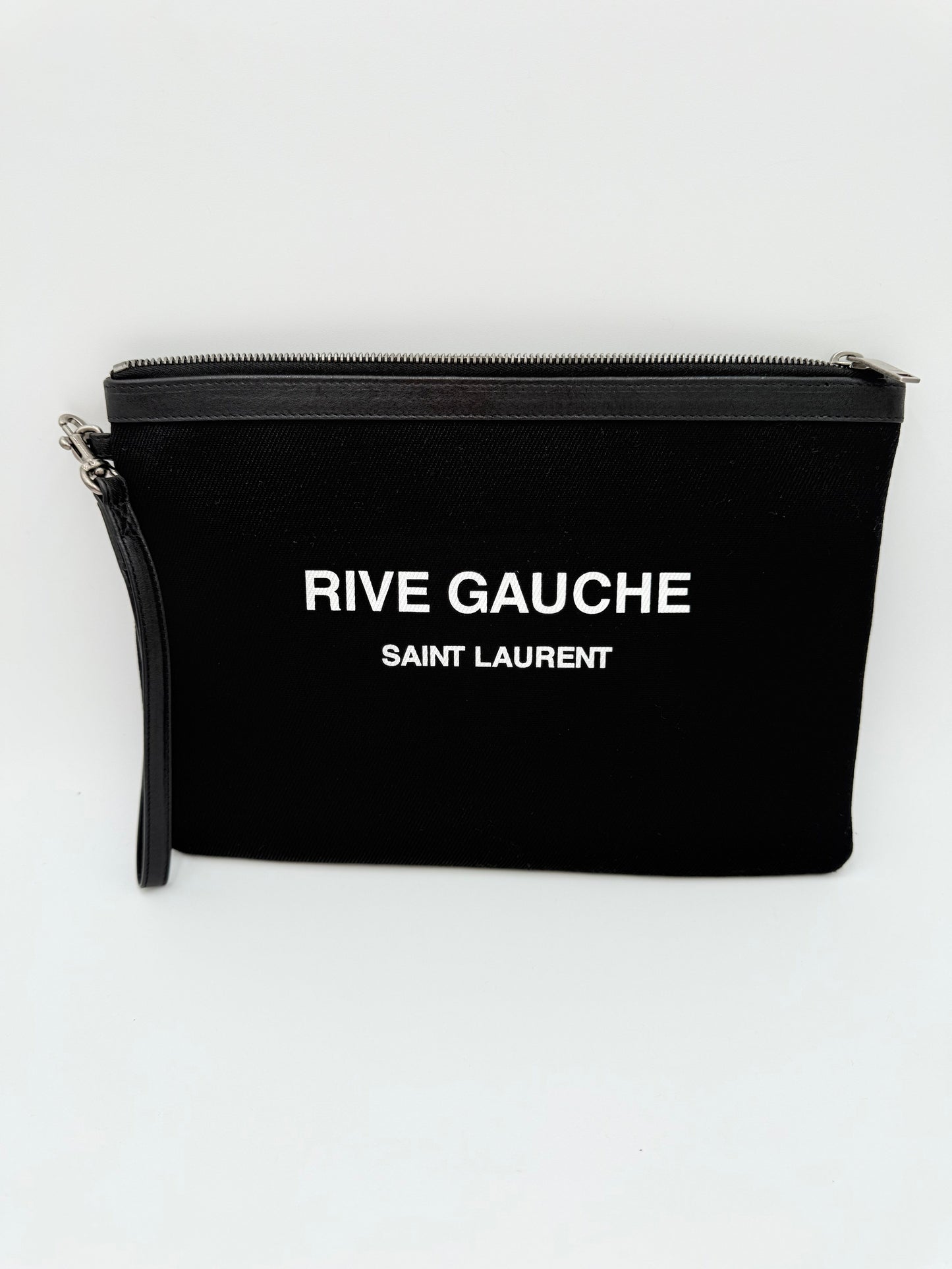 Clutch Luxury Designer By Yves Saint Laurent In Black & White, Size:Large