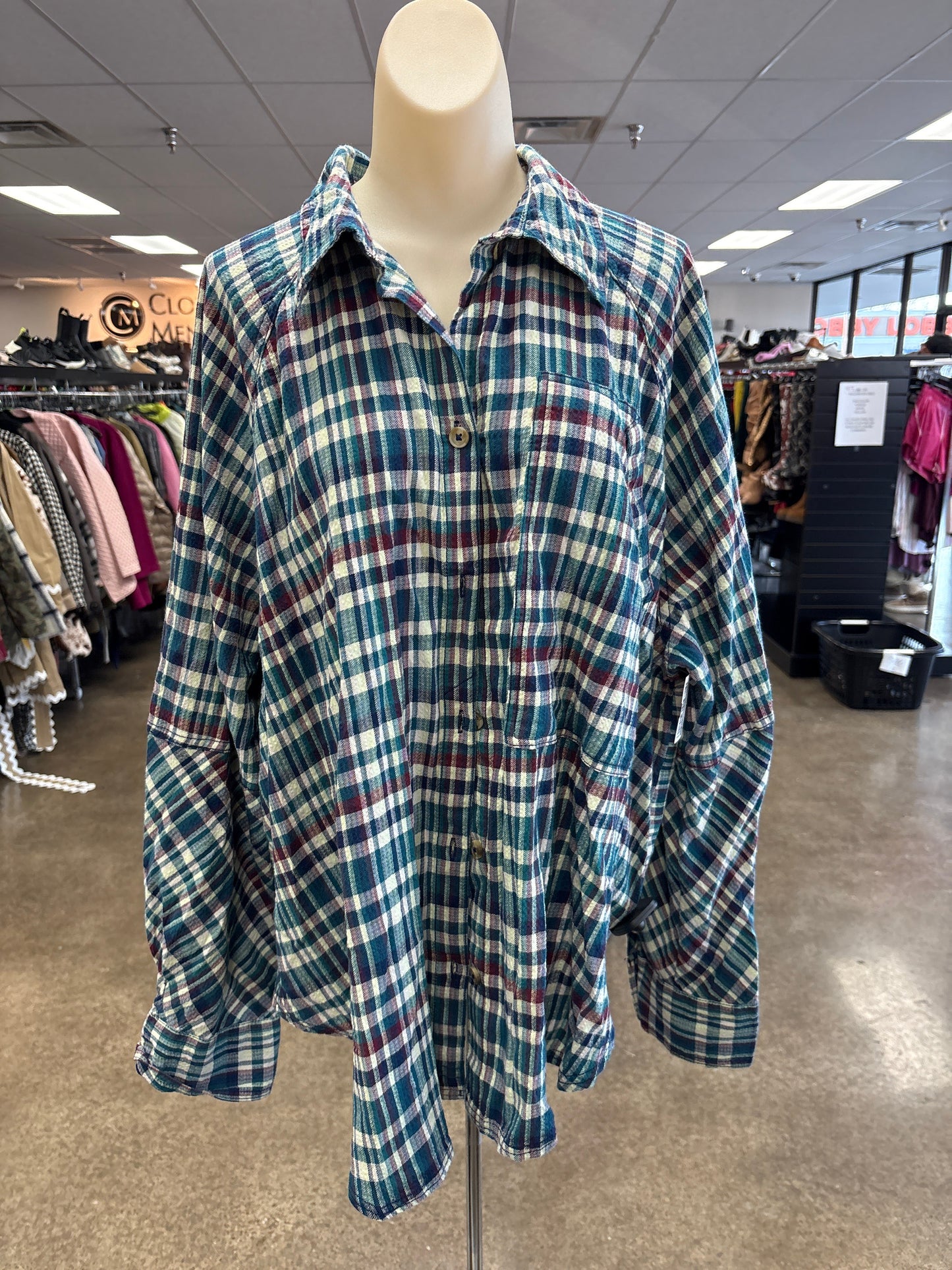 Top Ls By We The Free In Plaid Pattern, Size:L