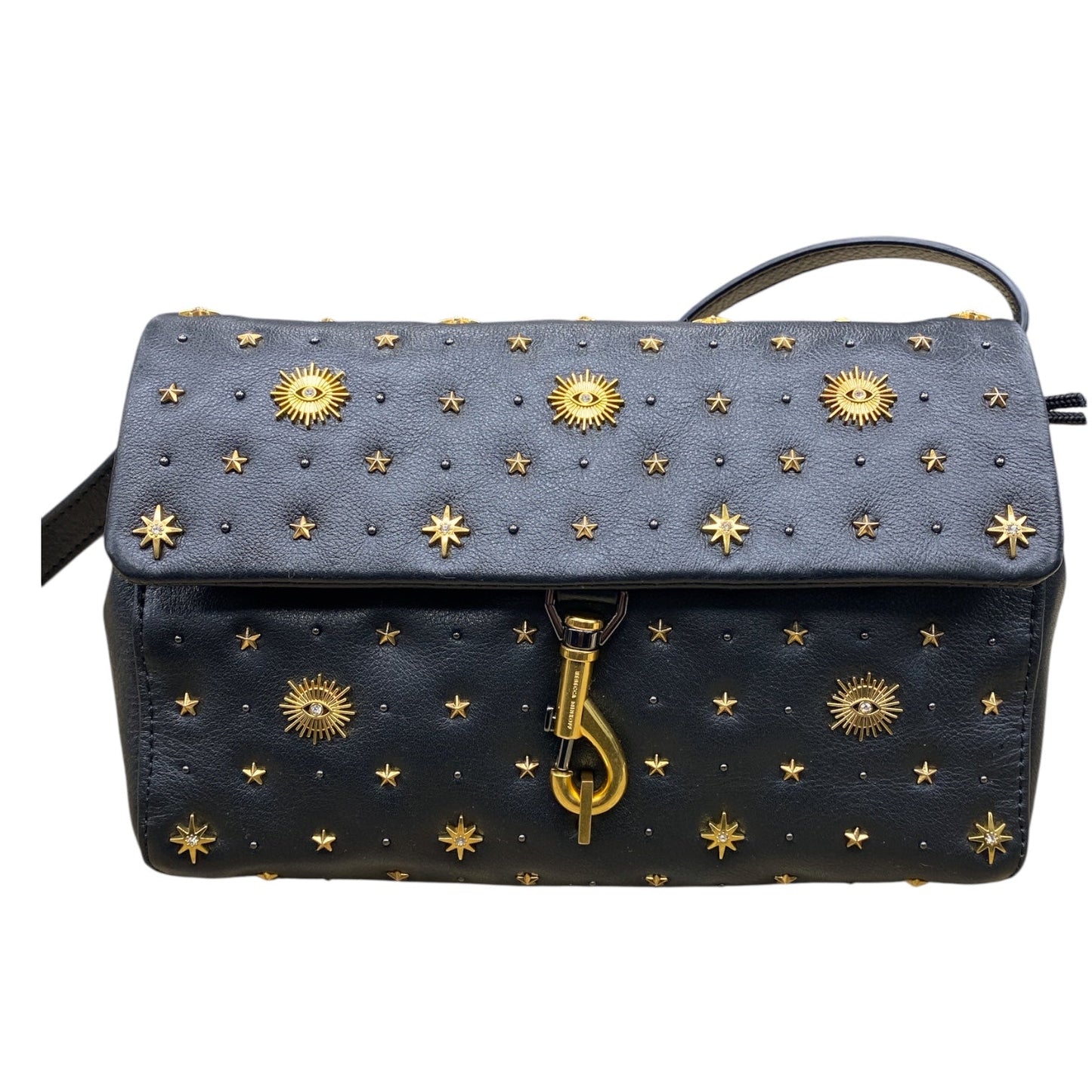 Handbag Designer By Rebecca Minkoff In Black & Gold, Size:Medium