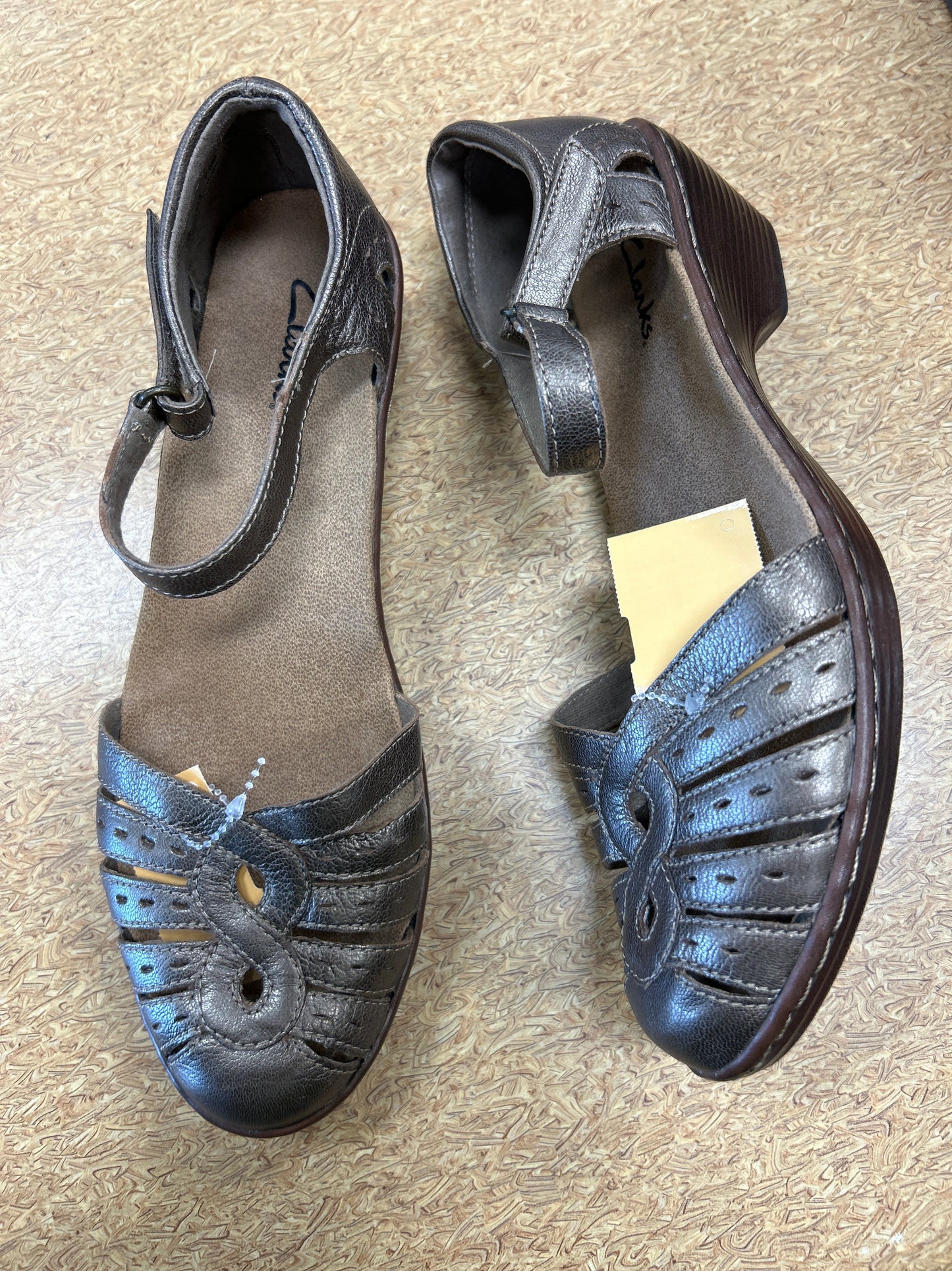 Sandals Heels Kitten By Clarks In Bronze, Size:7.5