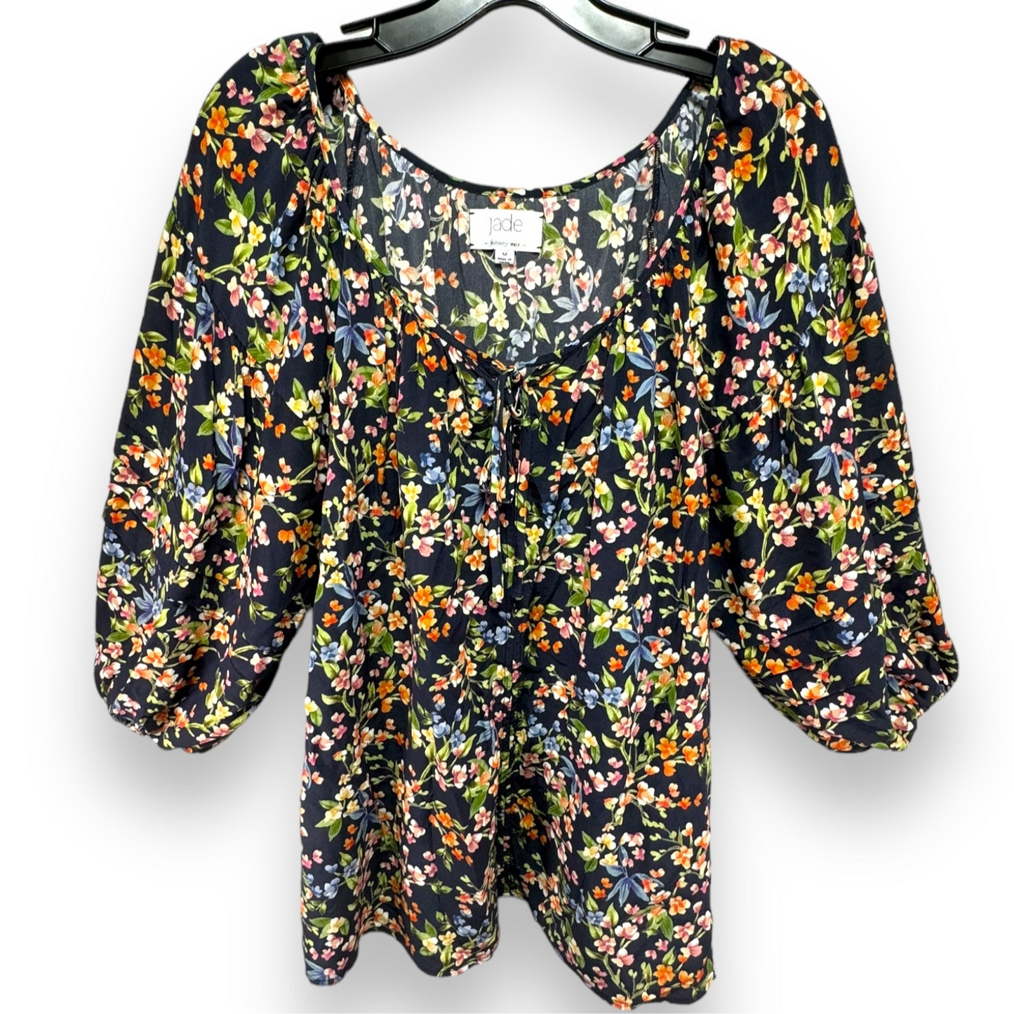 Rocco Peasant Silk Top Designer By Jade Collection By Johnny Was In Floral Print, Size: M