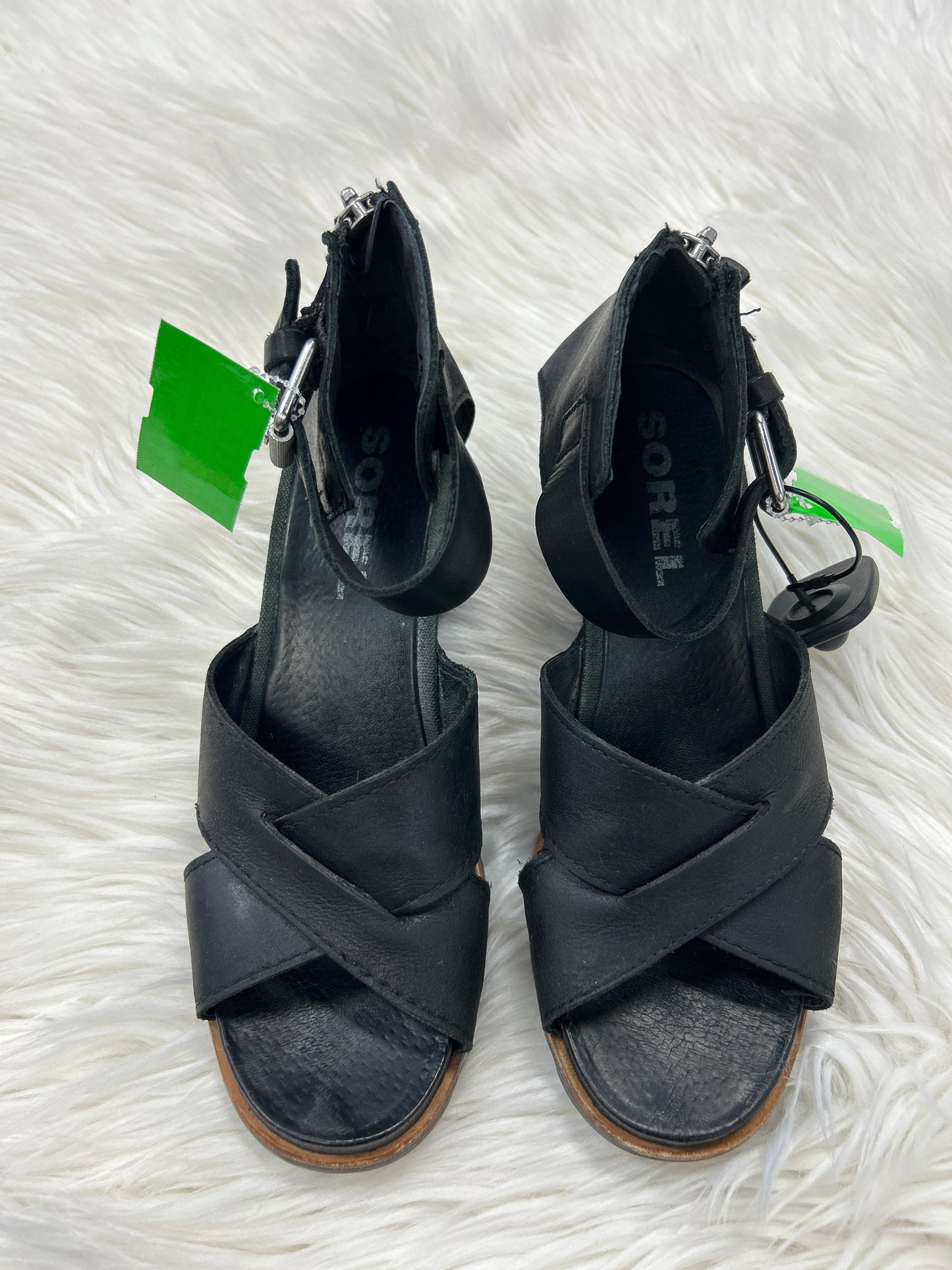 Sandals Heels Block By Sorel In Black, Size:10