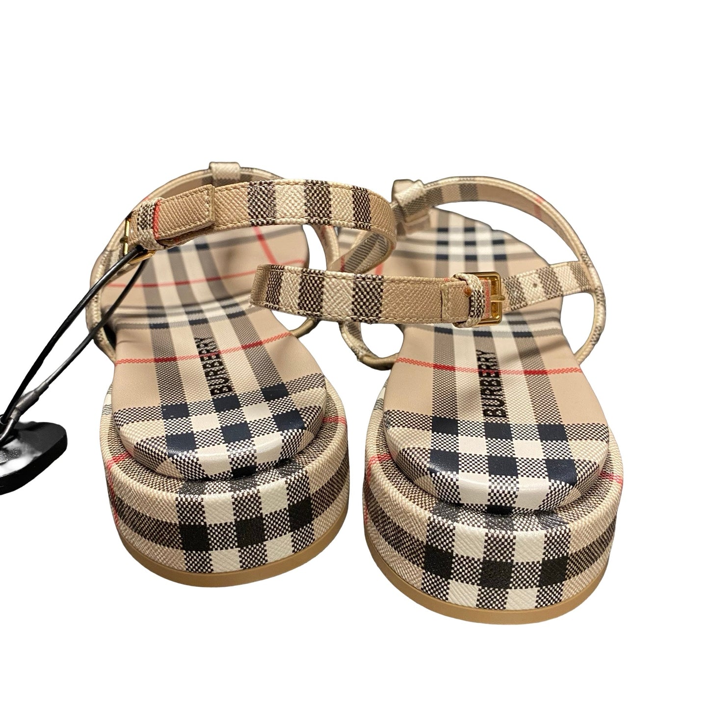 Sandals Luxury Designer By Burberry In Plaid Pattern, Size:8