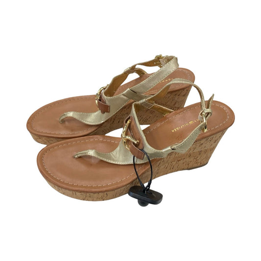 Sandals Heels Wedge By Tommy Hilfiger In Gold, Size:10