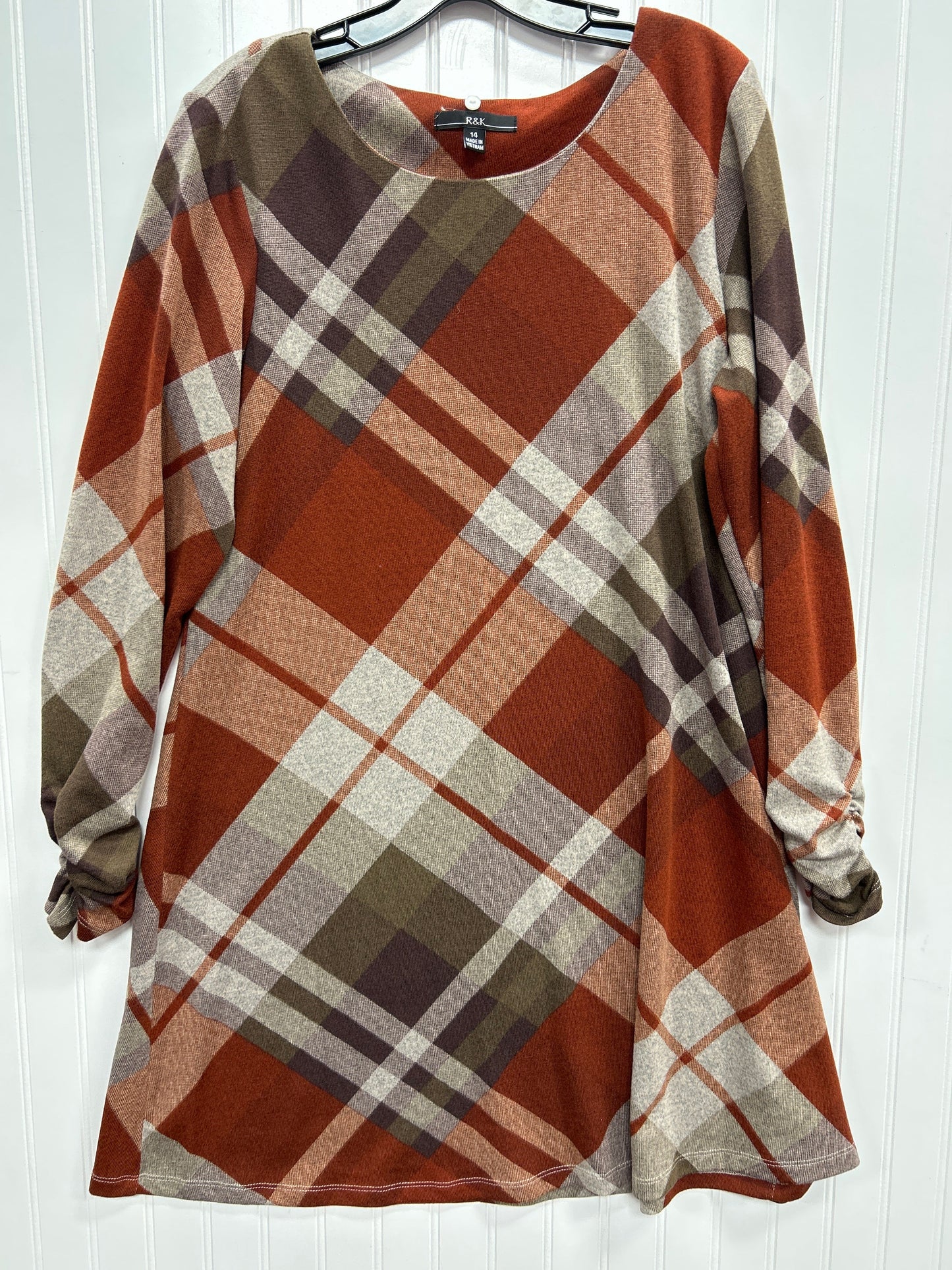 Dress Casual Midi By R And K Originals In Plaid Pattern, Size:Xl