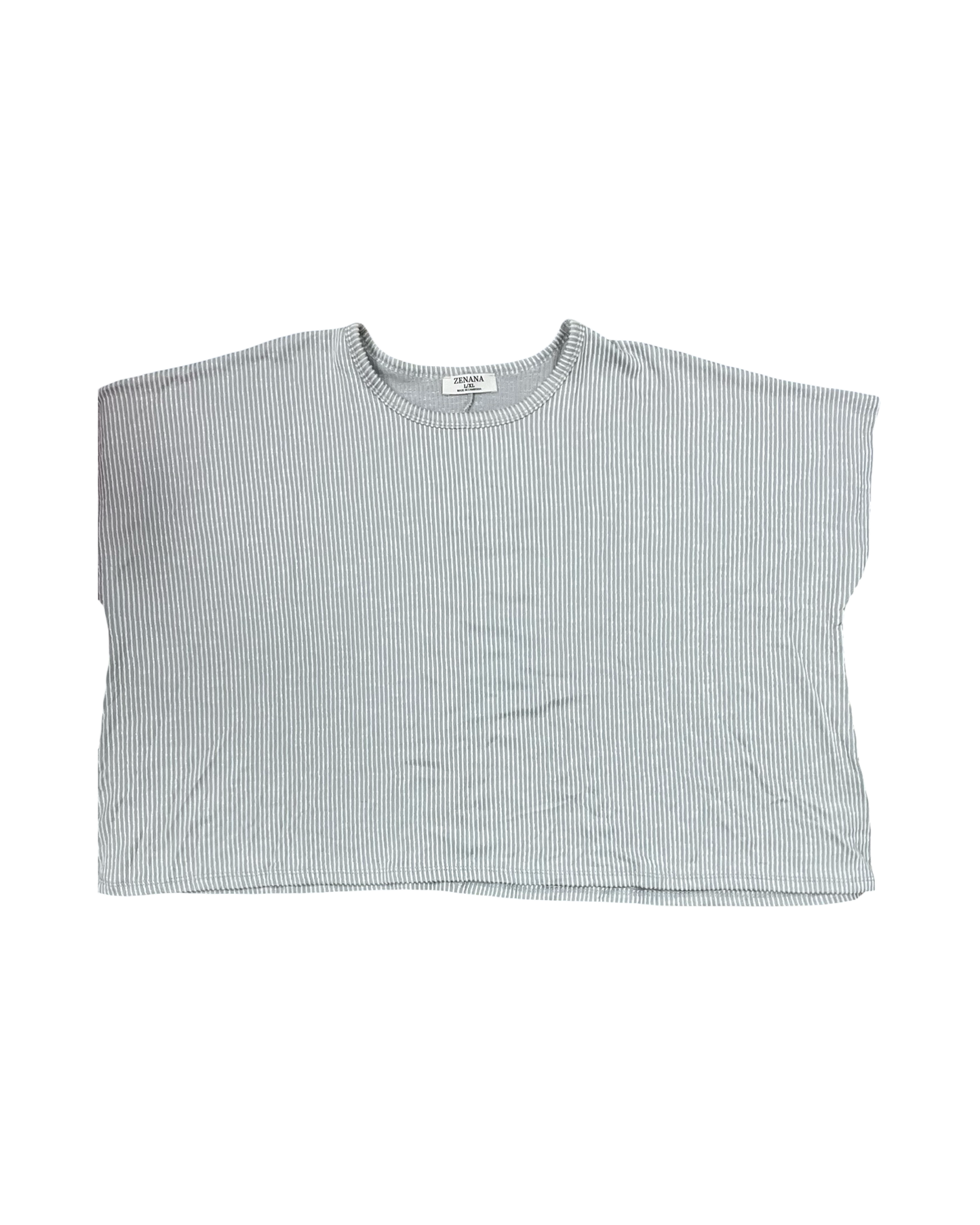 Top Ss By Zenana In Grey & White, Size:Xl