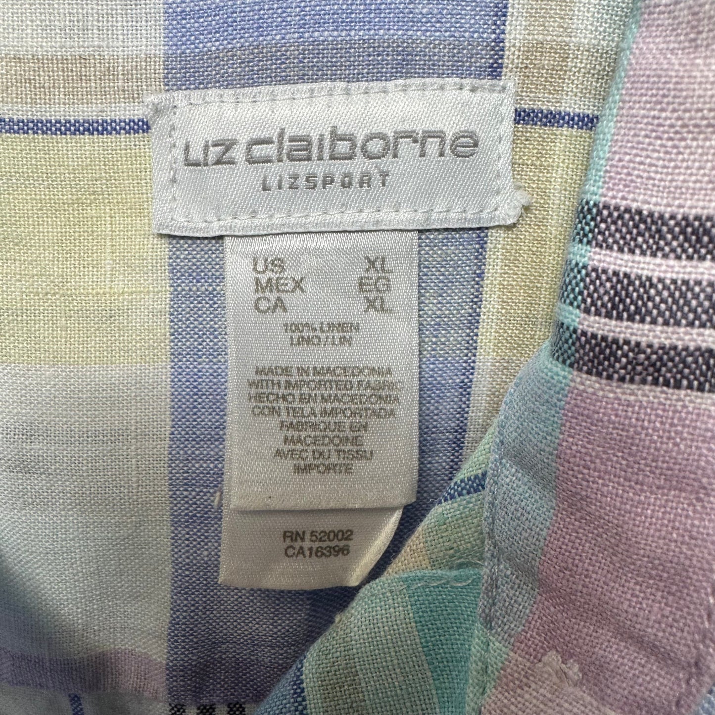 Linen Top Long Sleeve By Liz Claiborne Sport In Plaid Pattern, Size: Xl