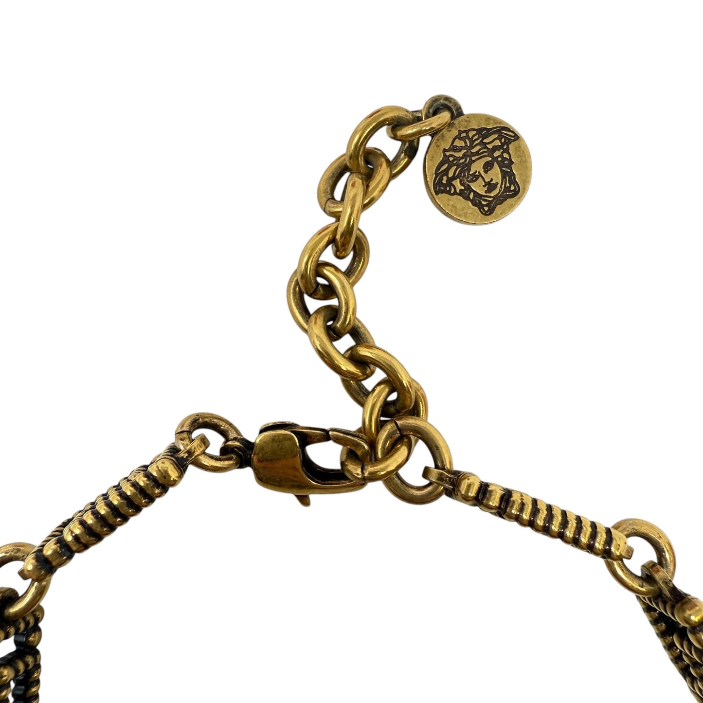 Greca Antique Gold Tone Metal Bracelet  Luxury Designer By Versace