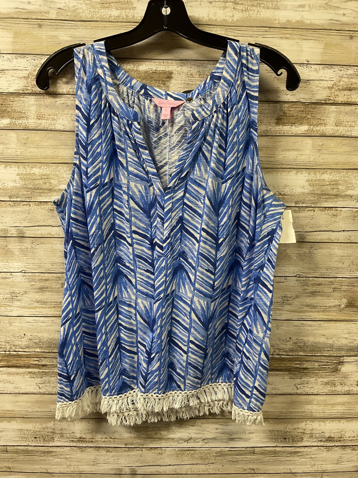 Top Sleeveless Designer By Lilly Pulitzer In Blue & White, Size:L