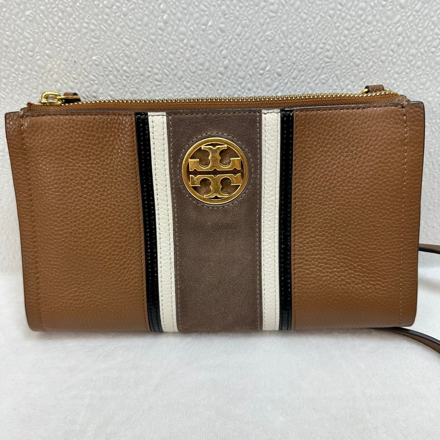 Carson stripe leather Crossbody Designer By Tory Burch, Size: Small