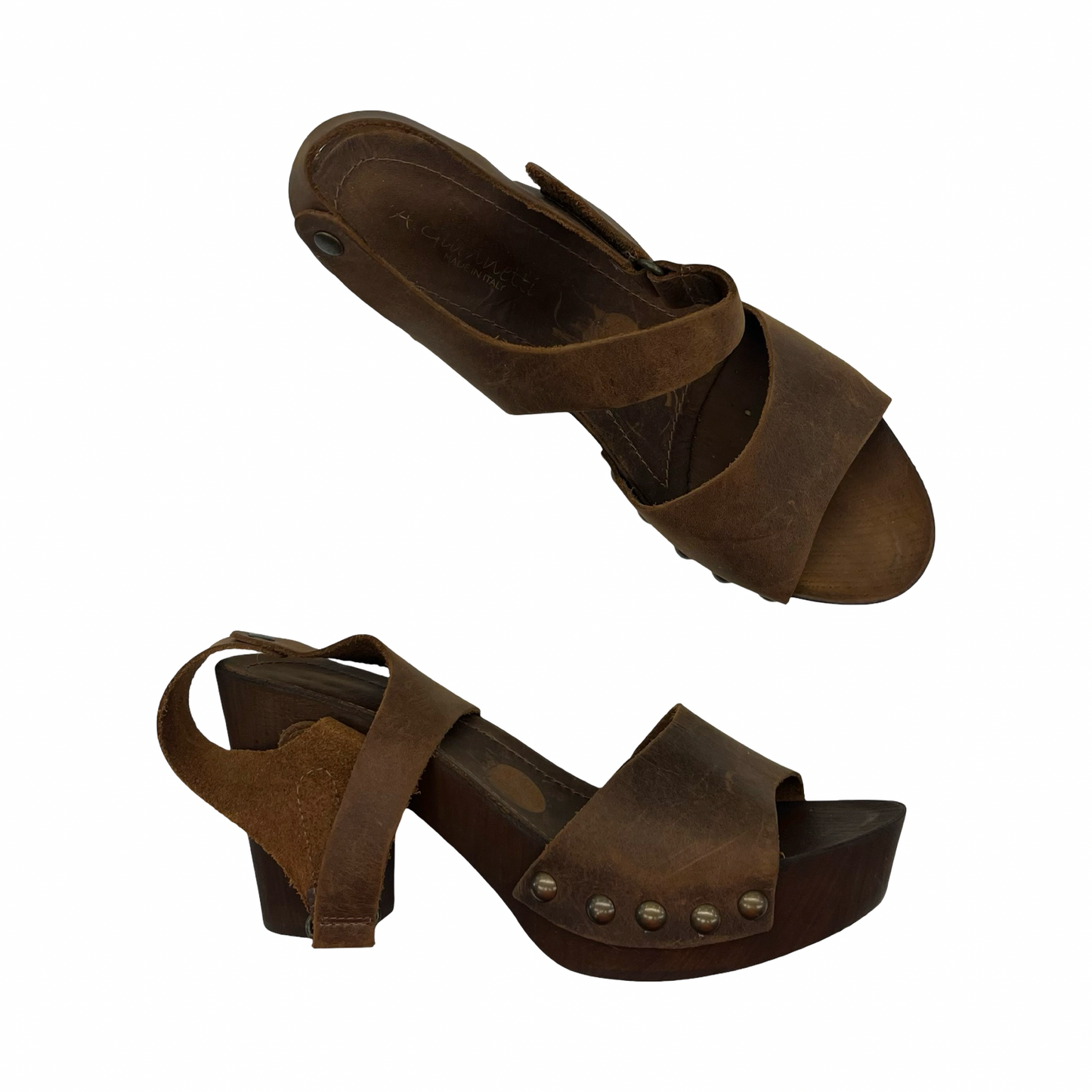 Sandals Heels Block By A Giannetti In Brown, Size:9.5