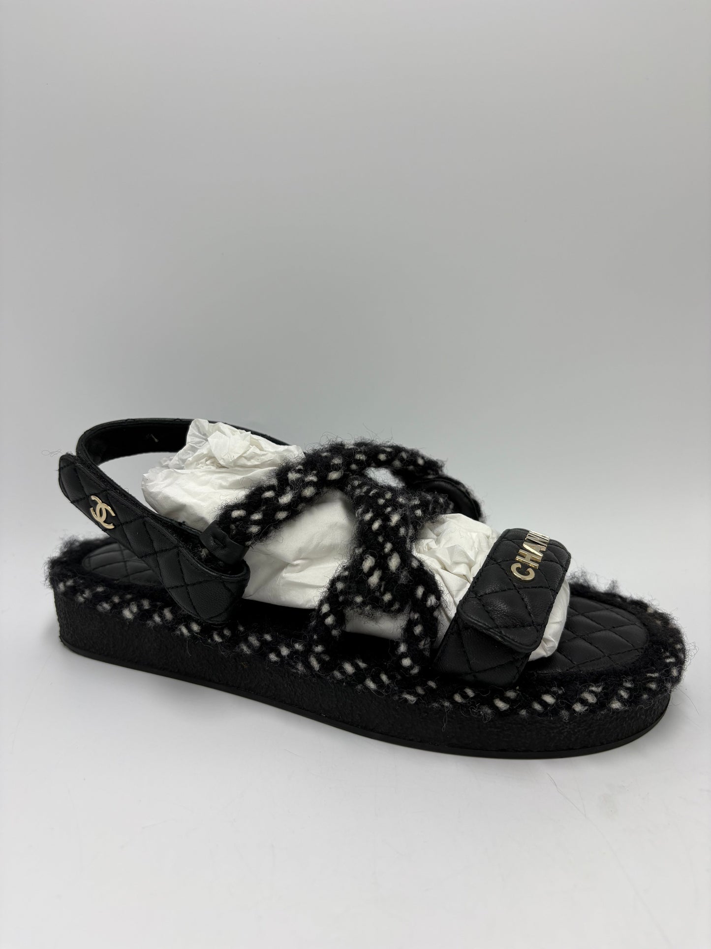 Chanel Cord Lambskin Logo Luxury Sandals, Size: 9 / 39