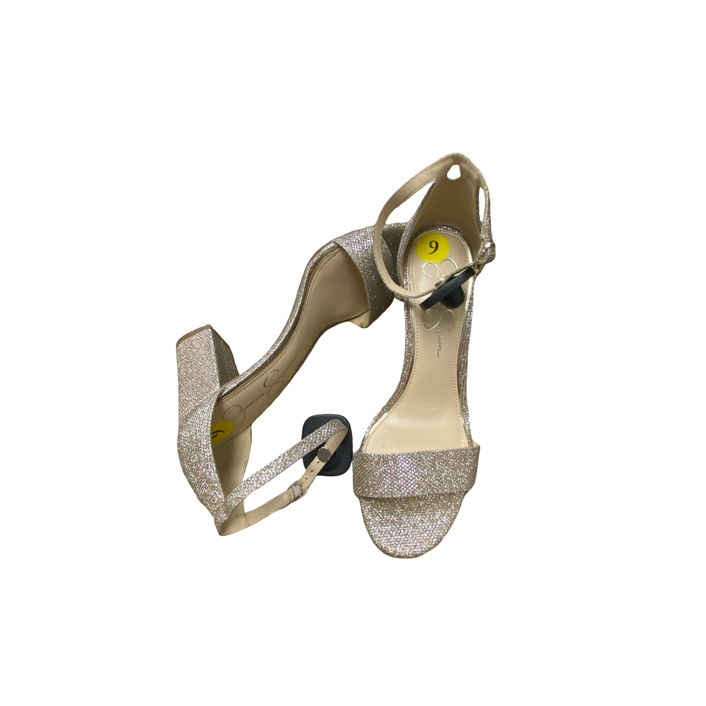 Sandals Heels Block By Jessica Simpson In Gold, Size:9